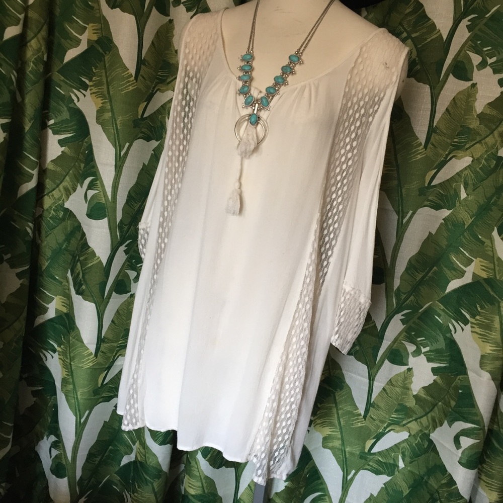 BoHo cold shoulder tunic with tassels festival top